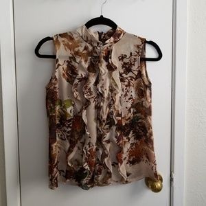 EUC Jones New York Mock Neck Ruffle Floral Shell Top